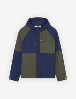 HOODED COLOR-BLOCK WINDBREAKER IN CRISPY NYLON WITH BOLD FOX HEAD PATCH