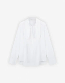 SCARF L/S BLOUSE WITH GATHERING DETAILS IN COTTON