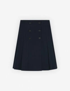 KNEE PLEATED WRAP SKIRT IN COTTON POPLIN