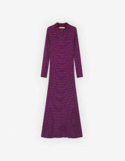TONAL FOX HEAD PATCH FINE RIBBED DRESS WITH STRIPE