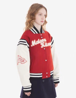 VARSITY JACKET IN WOOL FELT WITH LEATHER SLEEVES -Maisonkitsune Store lw02105wm0023 p669 12