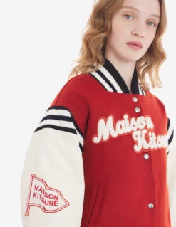 VARSITY JACKET IN WOOL FELT WITH LEATHER SLEEVES -Maisonkitsune Store lw02105wm0023 p669 13