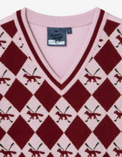 Women Profile Fox Argyle Vest -Maisonkitsune Store qz3951w01y thnail god 3 copie 2