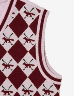 Women Profile Fox Argyle Vest -Maisonkitsune Store qz3951w01y thnail god 4 copie 2