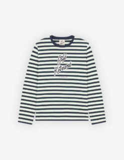 CAFE KITSUNE PRINTED LONG SLEEVES STRIPED REGULAR TEE-SHIRT